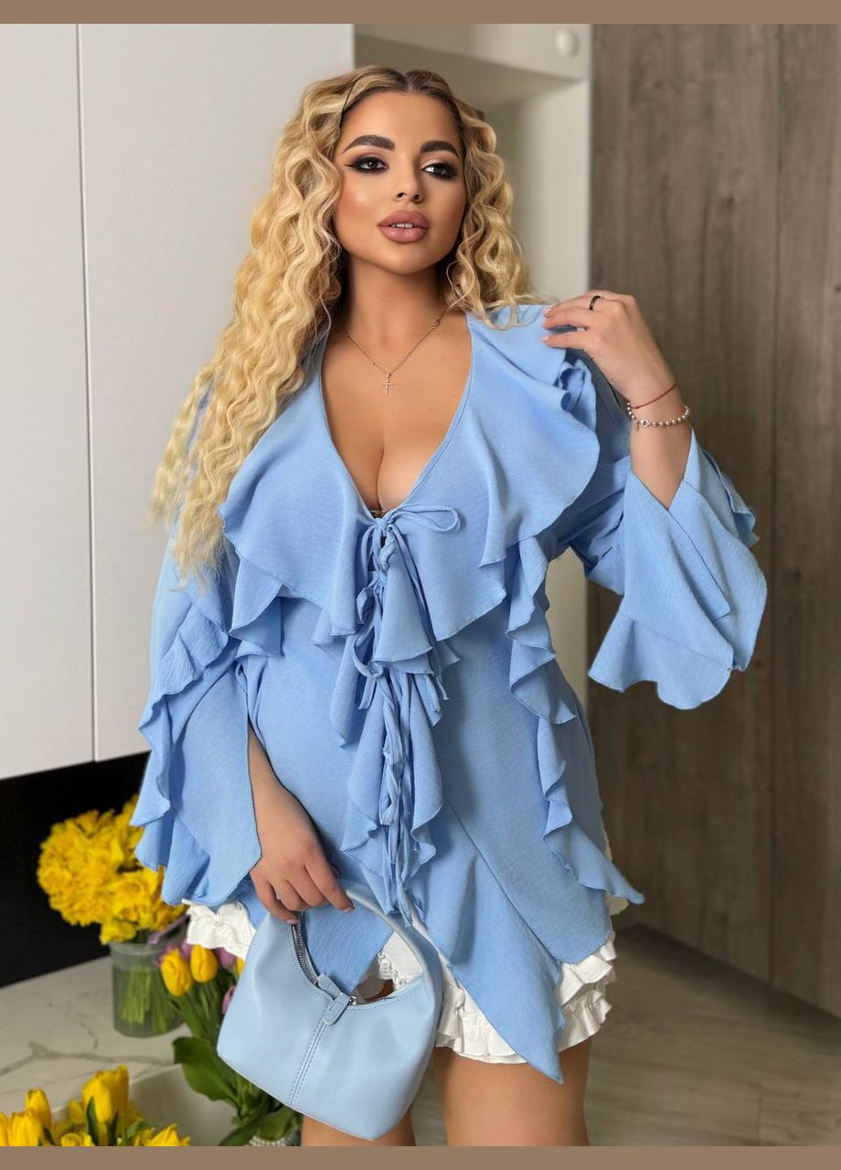 Голубая блуза с рюшами Україна