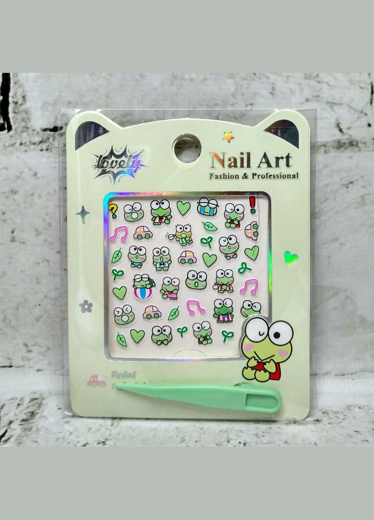 Наклейки для нігтів дитячі дизайн манікюру Жабеня рельєфні 6х6 см No Brand (325701488)