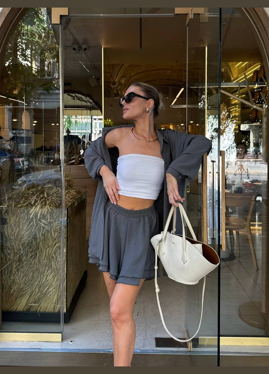 Жіночий костюм сорочка оверсайз + подвійні шорти Style Point (333655895)