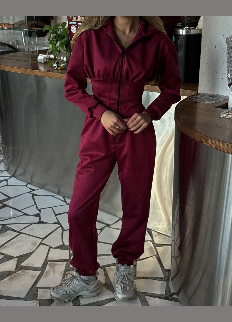 Комбинезон Україна комбинезон-брюки однотонный бордовый спортивный, повседневный, кэжуал дайвинг, искусственная замша