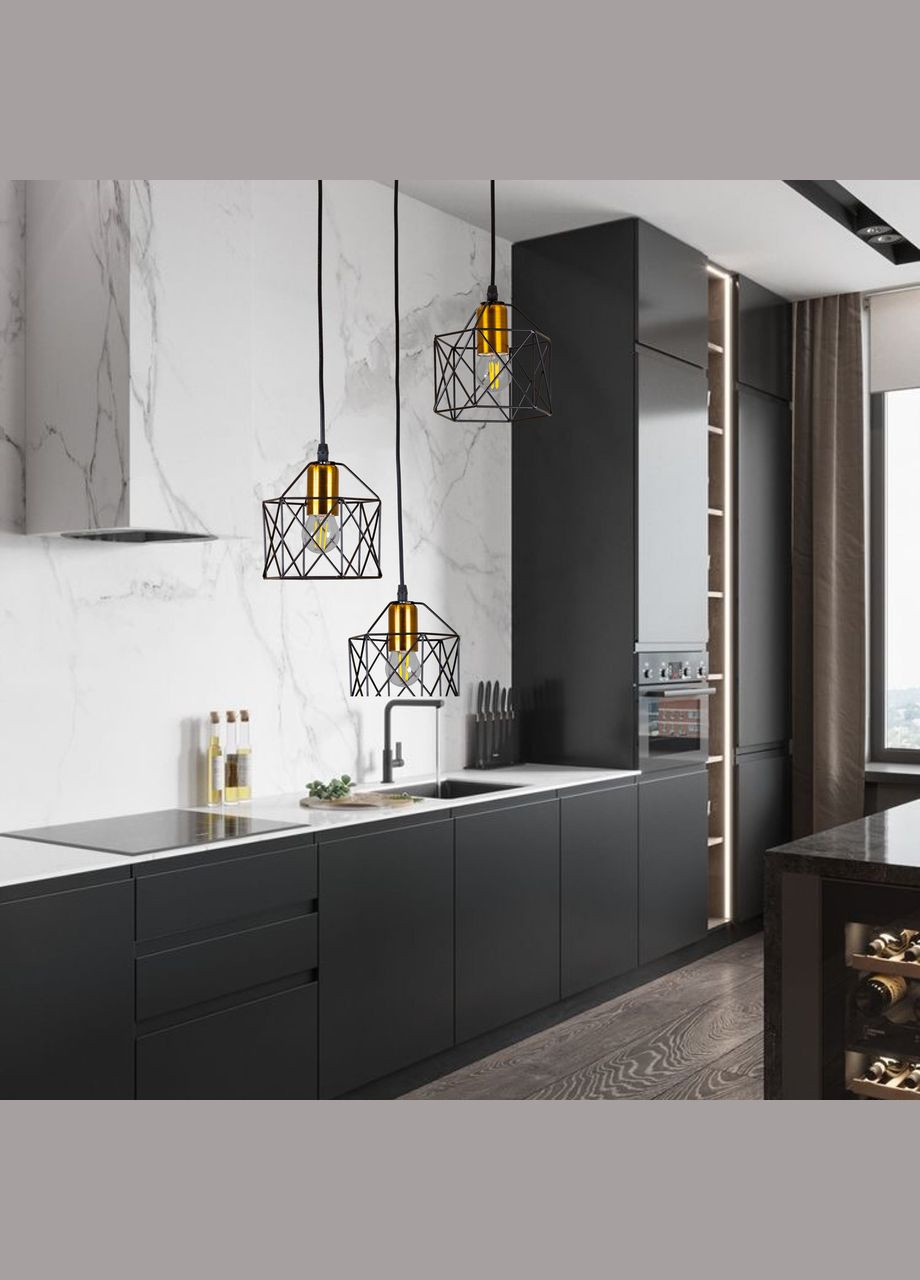 Бронзова люстра з чорними плафонами лофт (56-PR101F-3 BRZ+BK) No Brand (370069671)