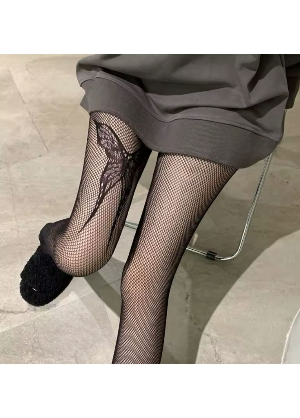 Чорні колготи в сітку з метеликом S-L (Г-45) No Brand (322157564)