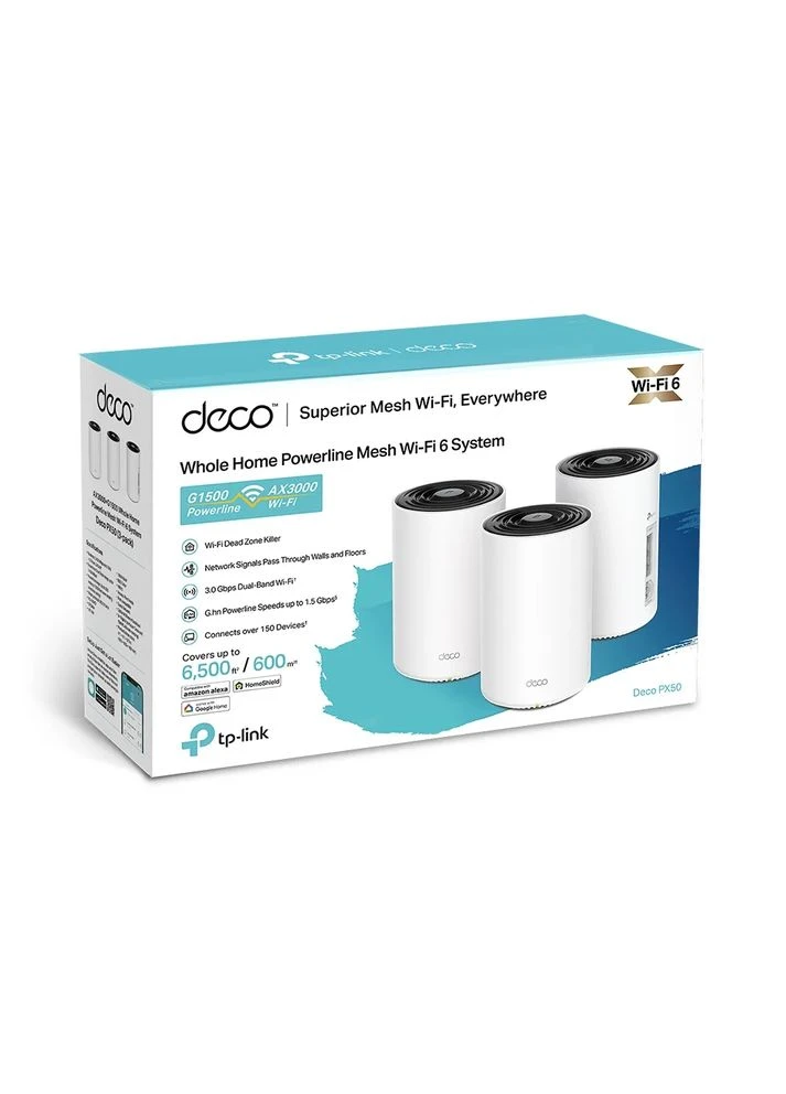 Система WiFi-Mesh Deco PX50 AX3000, 3xGE LAN/WAN, 3 мода, Powerline G1500 TP-Link (393453582)