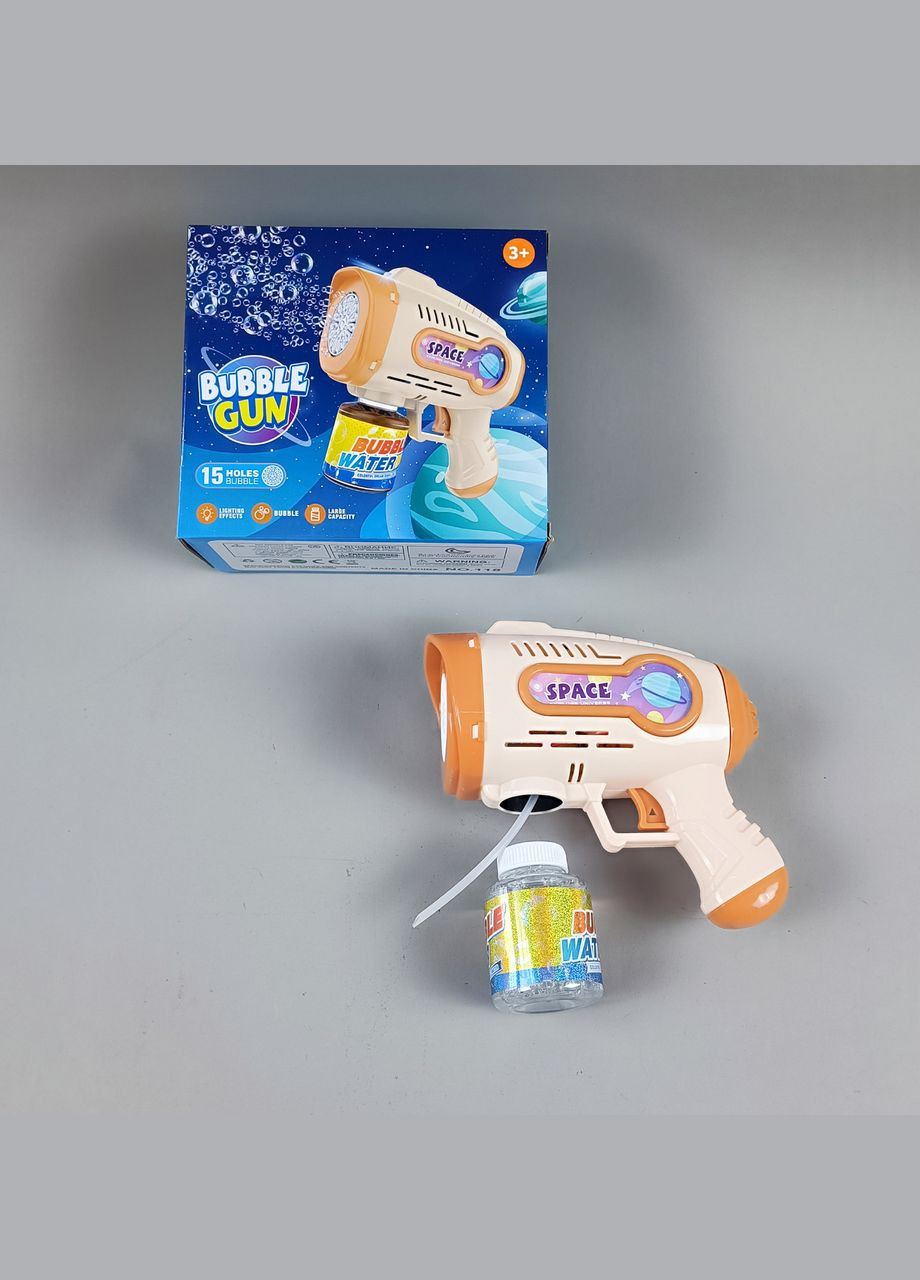 Пістолет з мильними бульбашками на батарейках оранжевий 118, підсвічування, генератор мильних бульок Limo Toy (361409399)