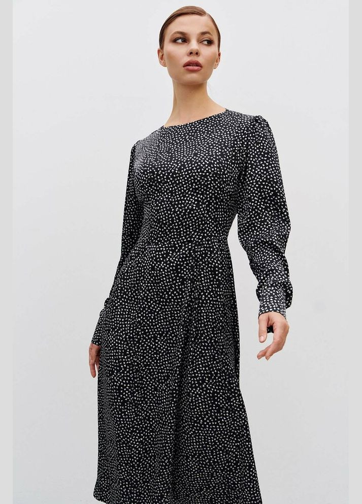 Черное платье женское чёрное с принтом сердечки mkrm4240-2 Modna KAZKA