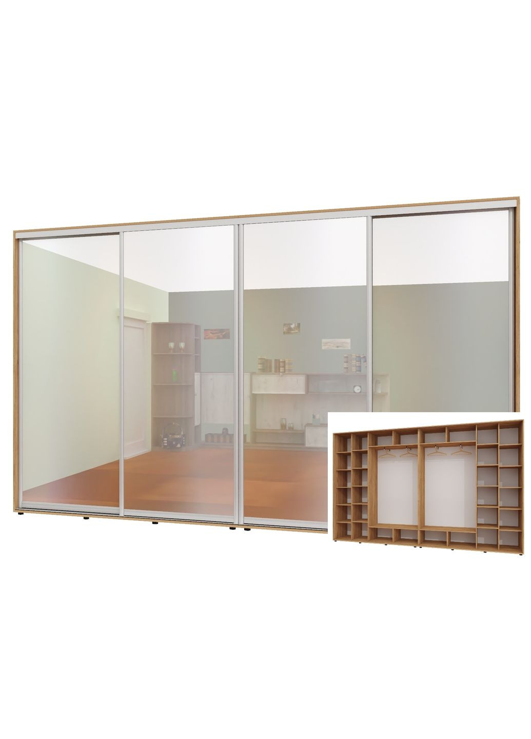 Шафа-купе чотиридверна 410*45*240 см Дуб крафт золотий 4 двері Дзеркало ШК-02 Алекса (360476826)