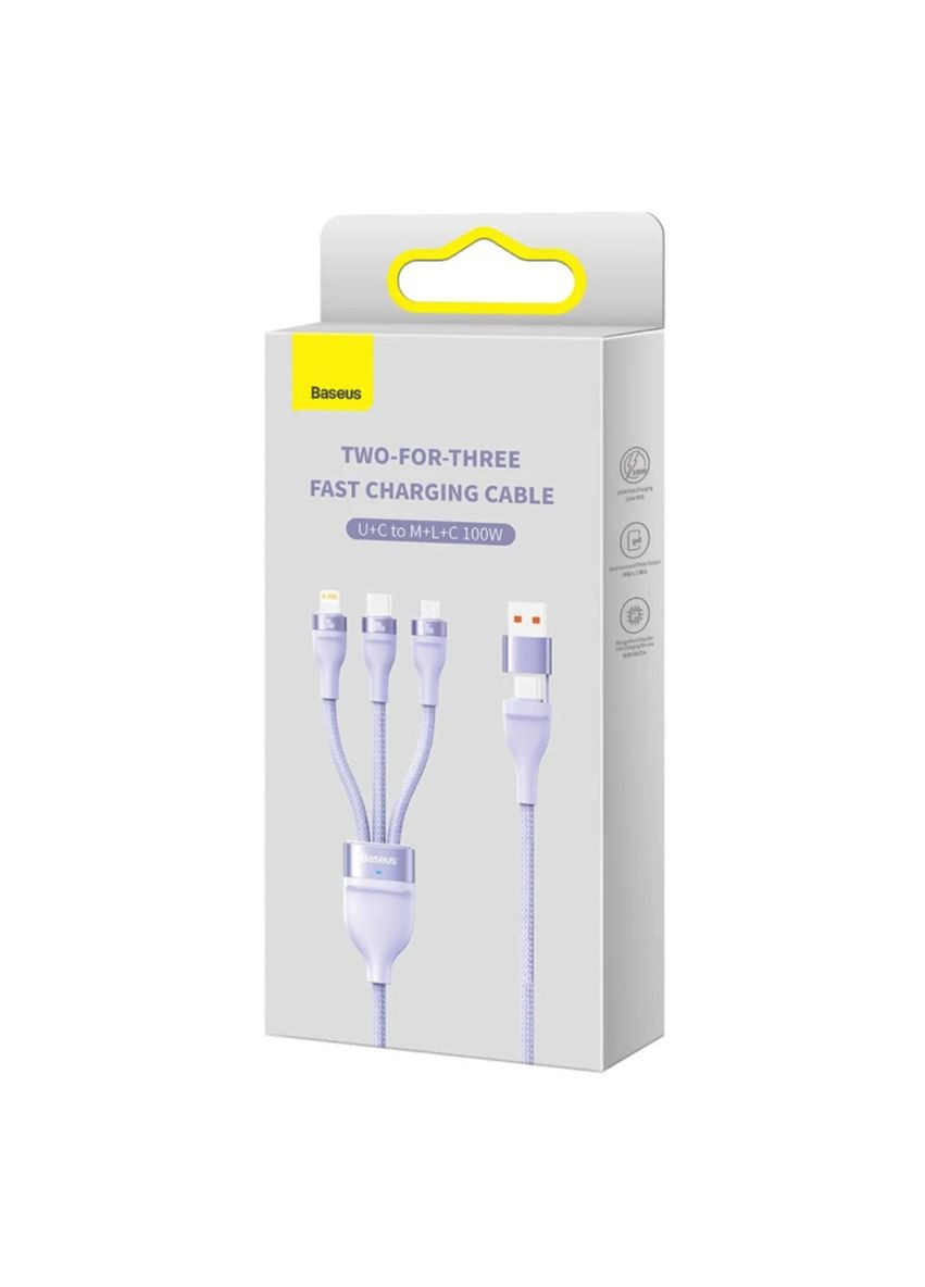 Кабель Flash Series Ⅱ Two-for-three Charging Cable U+C to M+L+C 100W 1.2m Purple Baseus (340278430)