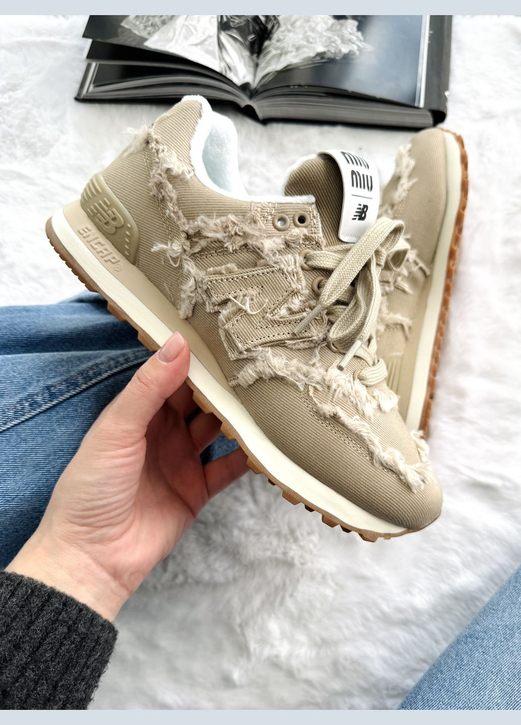 Кроссовки женские New Balance 574 x Miu Miu Beige | Нью Беланс 574 бежевые No Brand бежевые демисезоны (341485846)