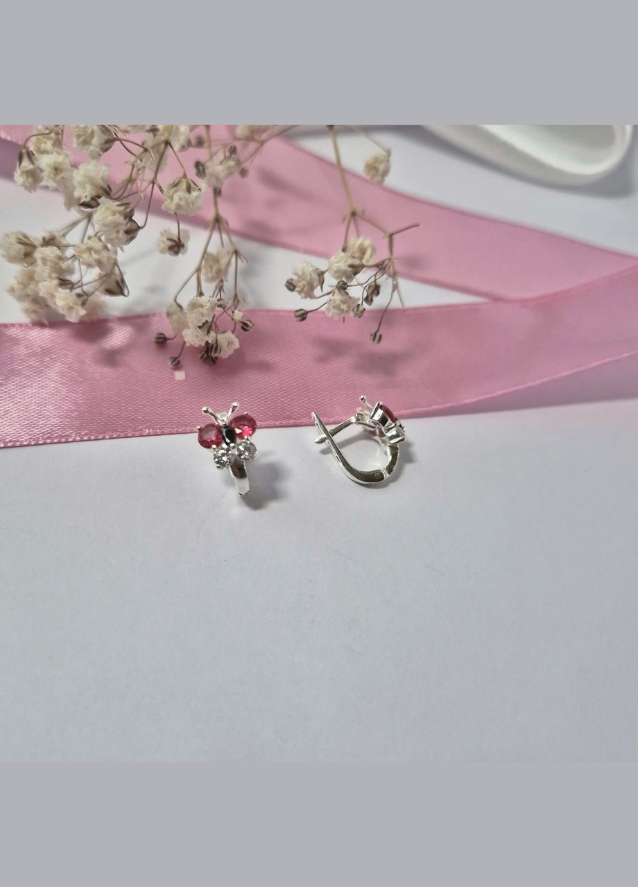 Серебряные серёжки серьги Бабочки с Малиновыми Камнями Серебро 925 пробы 5815о 2.60г No Brand (307833888)