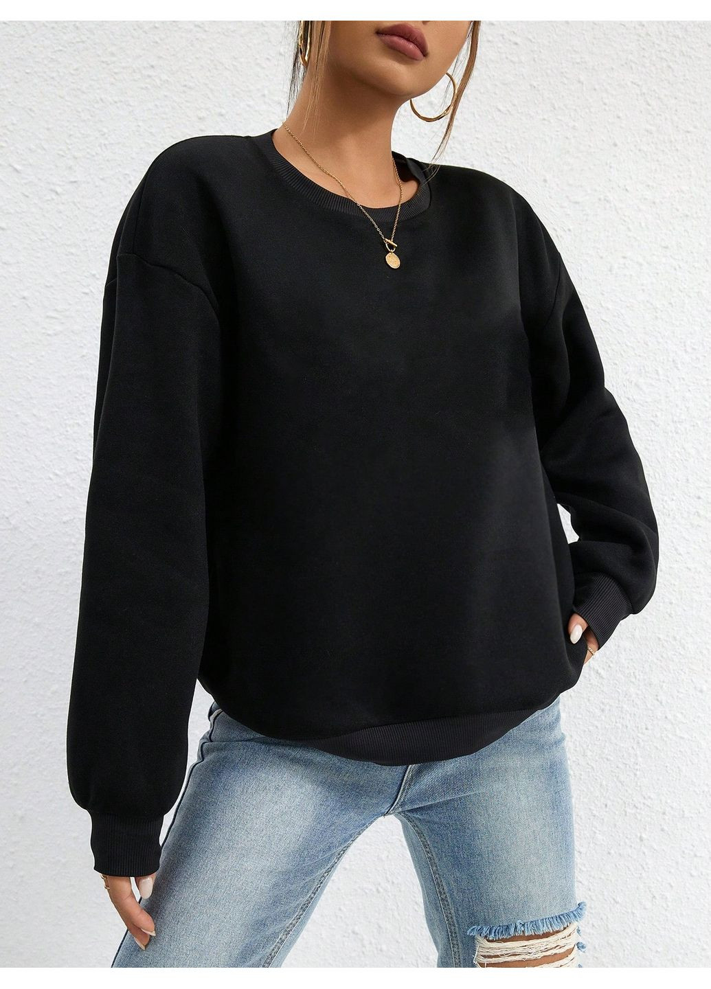 Чорний світшот SHEIN однотонний (355387068)