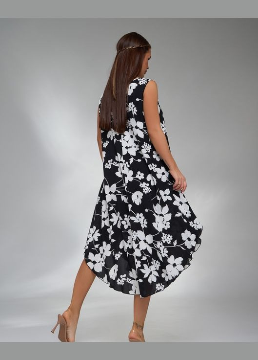 Чорна повсякденний сукні а-силует ISSA PLUS з квітковим принтом