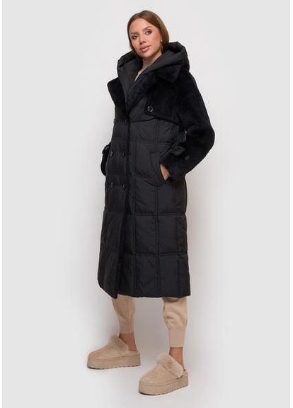 Черная зимняя дубленка из эко меха 88-89635ydk чёрный sam s Samange