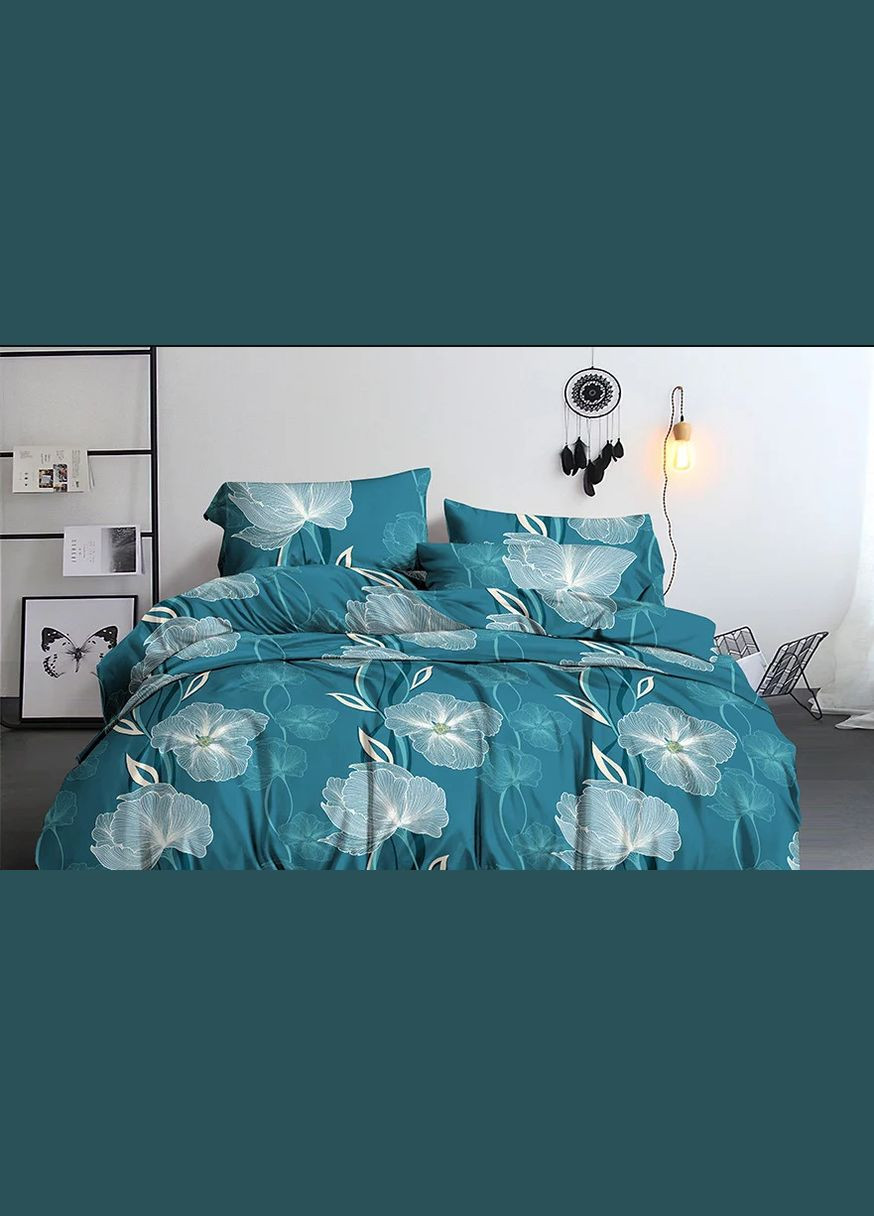 Фабрична бавовняна постільна білизна класу-А Півторний бірюзовий 145 х 210 (24585202) No Brand (306633300)