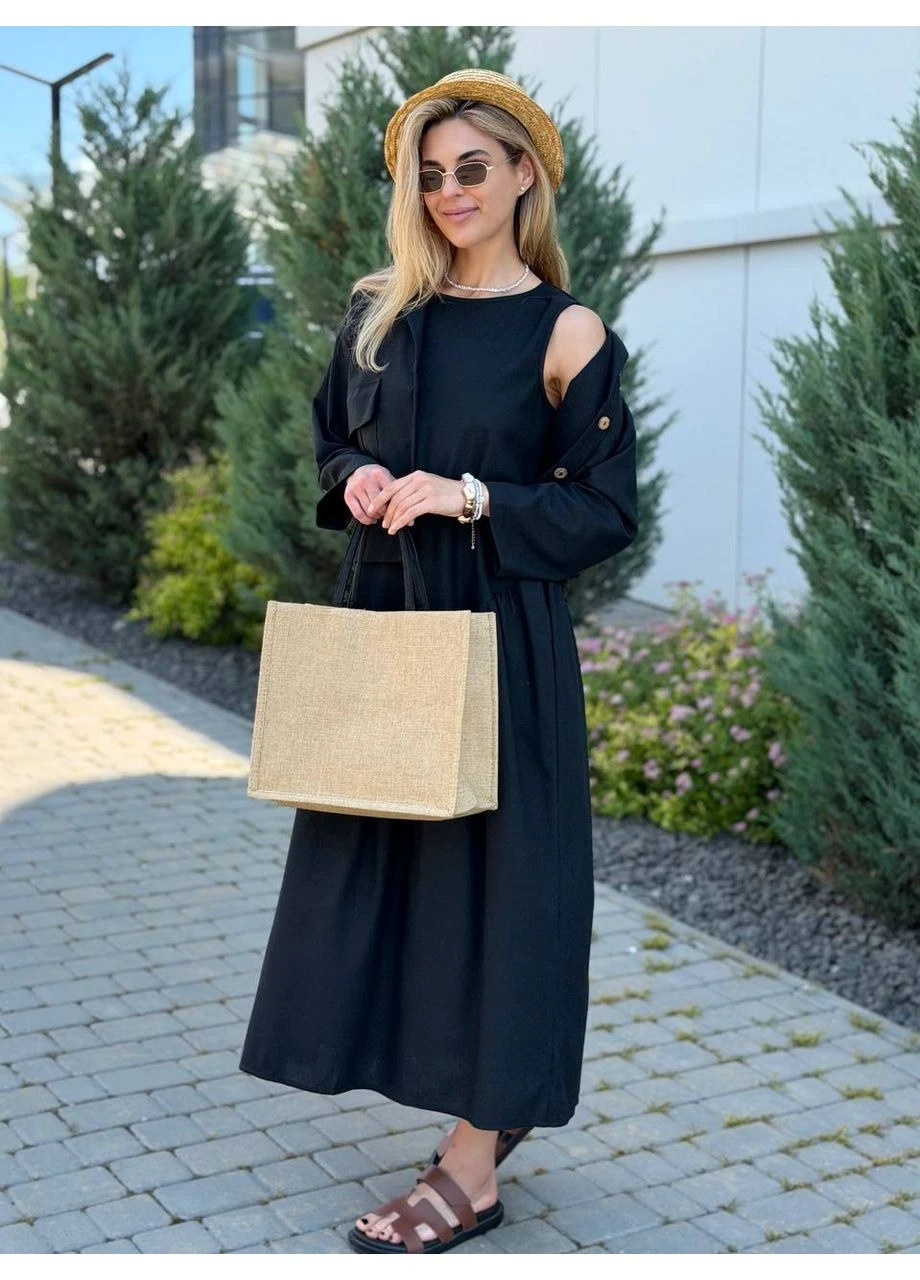 Чорна сукня міді лляна + жакет Fashion