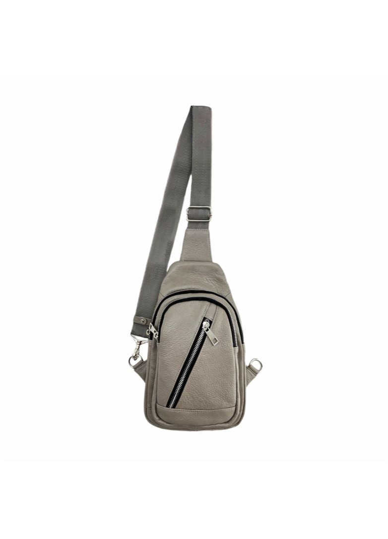 Сумка шкіряна через плече, Слінг, блискавка (Сірий) LQ 816590ж (297743530)
