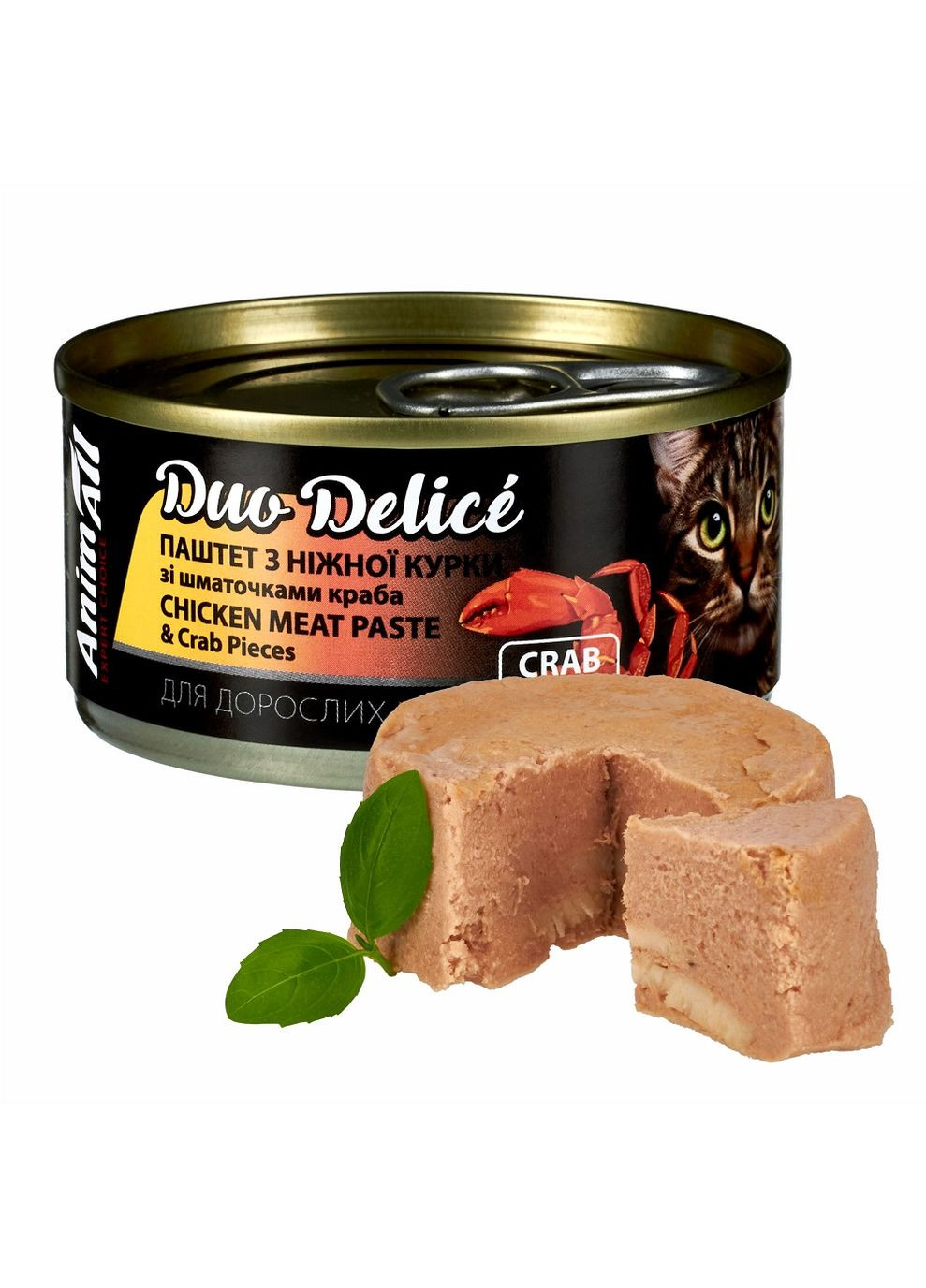 АнімАлл вологий корм для котів Duo Delice Паштет з курки зі шматочками краба, 80г. AnimAll (336143985)