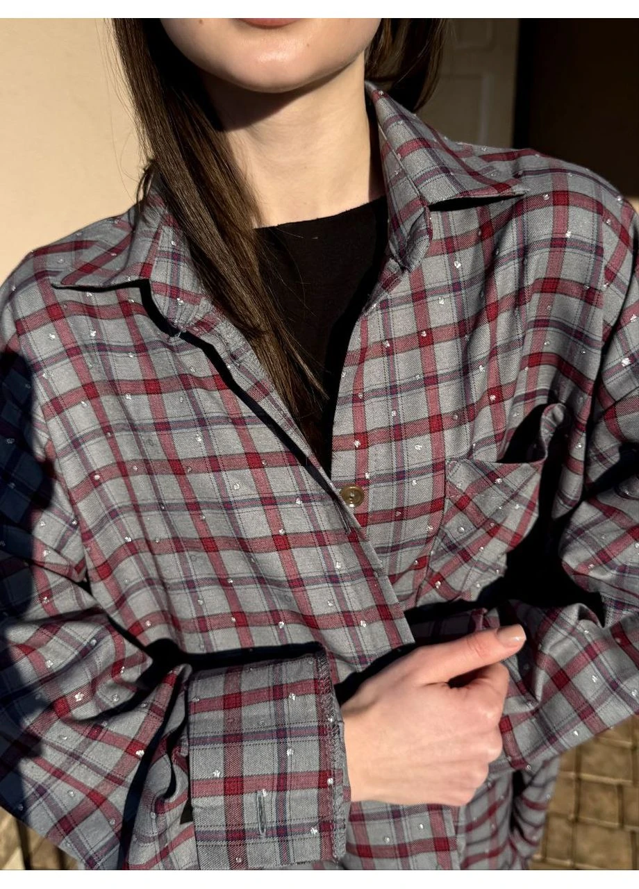 Жіноча сорочка в клітку зі стразами Fashion (383798411)