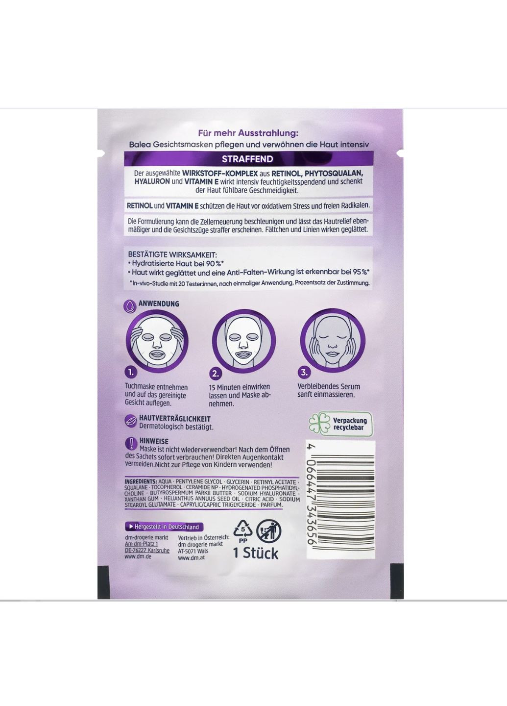 Антивозрастная тканевая маска с ретинолом Tuchmaske Retinol, 1 St Balea (366569753)