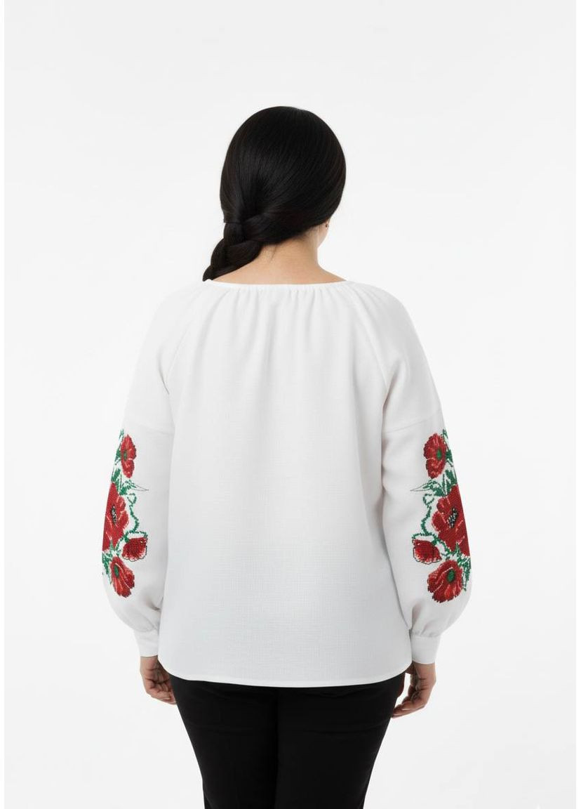 Біла вишиванка жіноча біла з маками маковея, льон 100%, машинна вишивка,, s-4xl MOTYV візерунок квітковий льон (366664914)