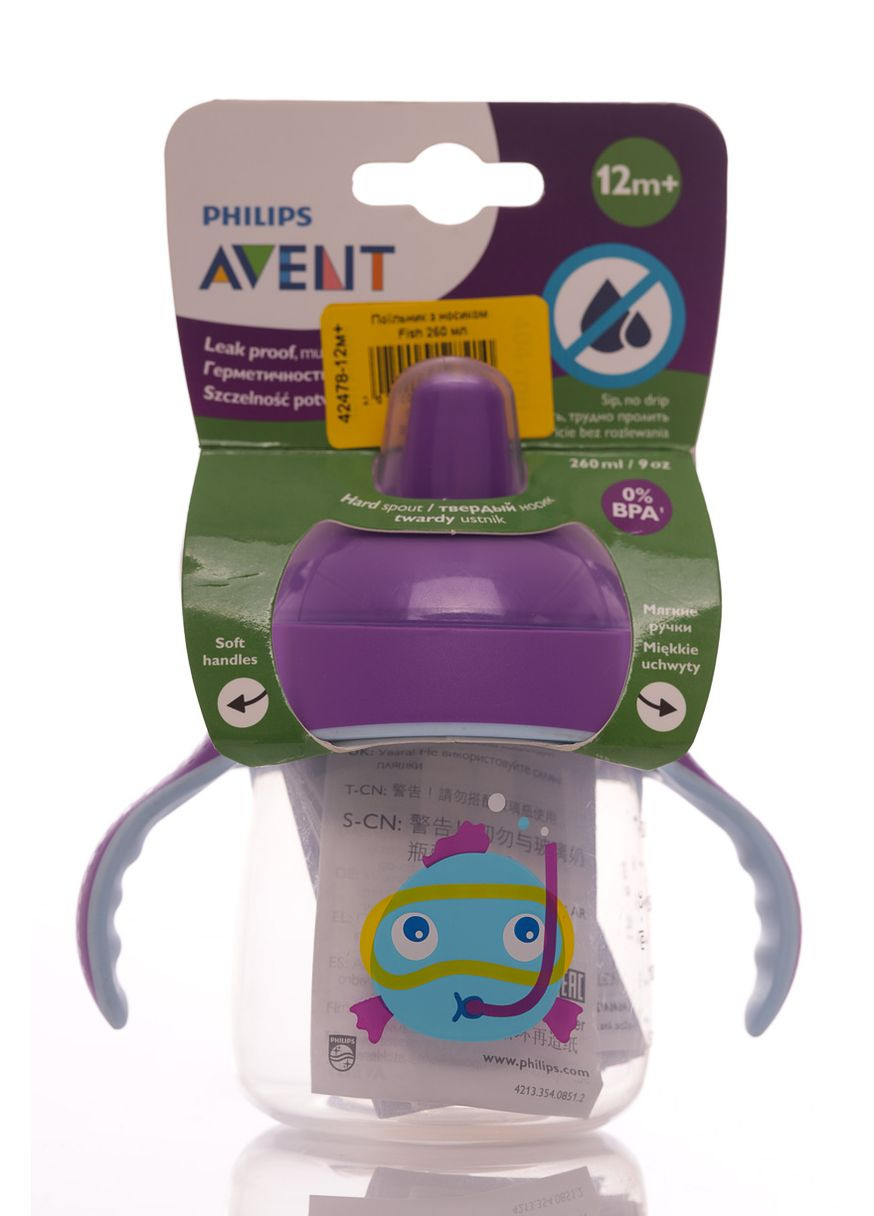 Поильник пластиковый Fish 260 мл сиреневый 12м+ (42478) BABYKROHA (297199843)