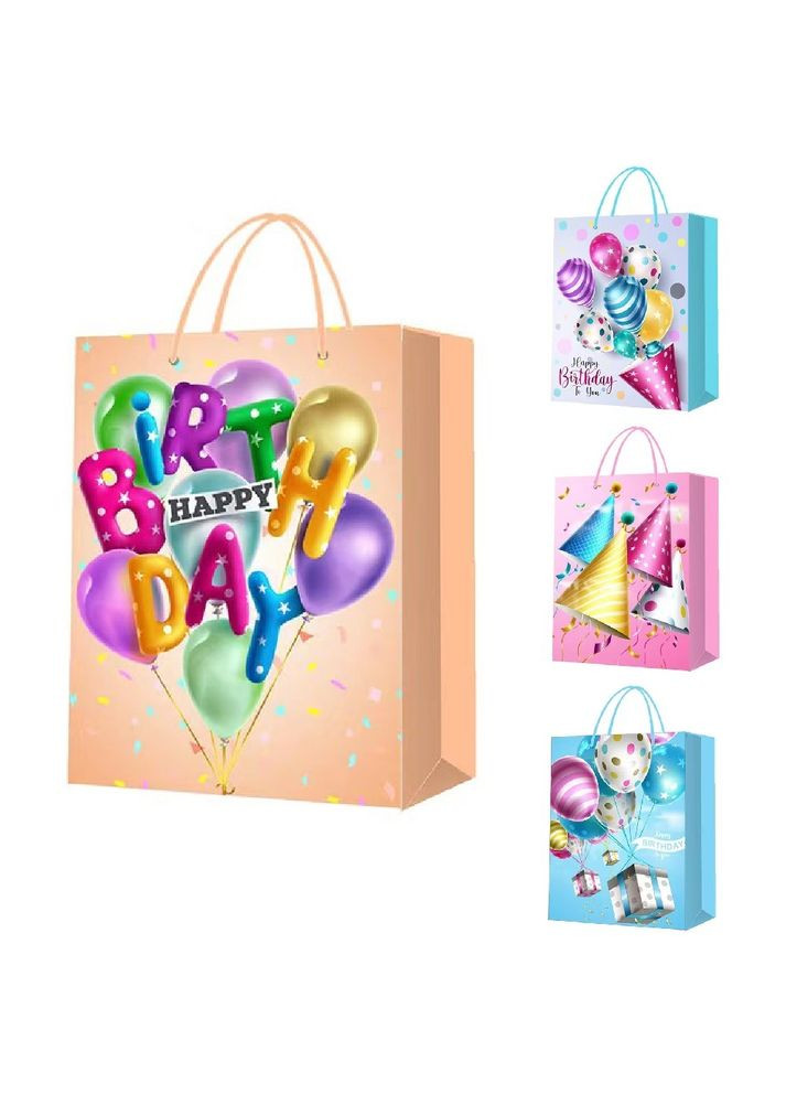 Пакет подарунковий паперовий M "Happy birthday 3D" 26*32*12см Home (311851381)