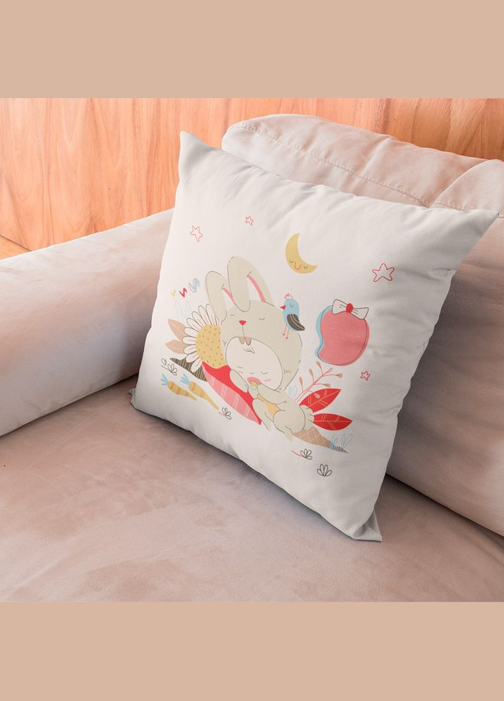 Подушка декоративна з дитячим оригінальним принтом "Спляча дитина в костюмі кролика. Sleeping bunny" Push IT Кавун (316095752)