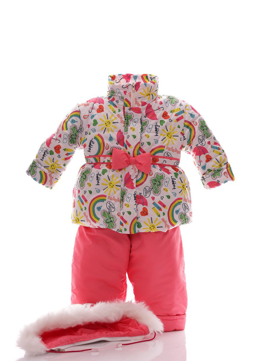 Білий зимній комбінезон на синтепоні для дівчинки з принтом веселки євро нуль білий 86 см (27717) BABYKROHA