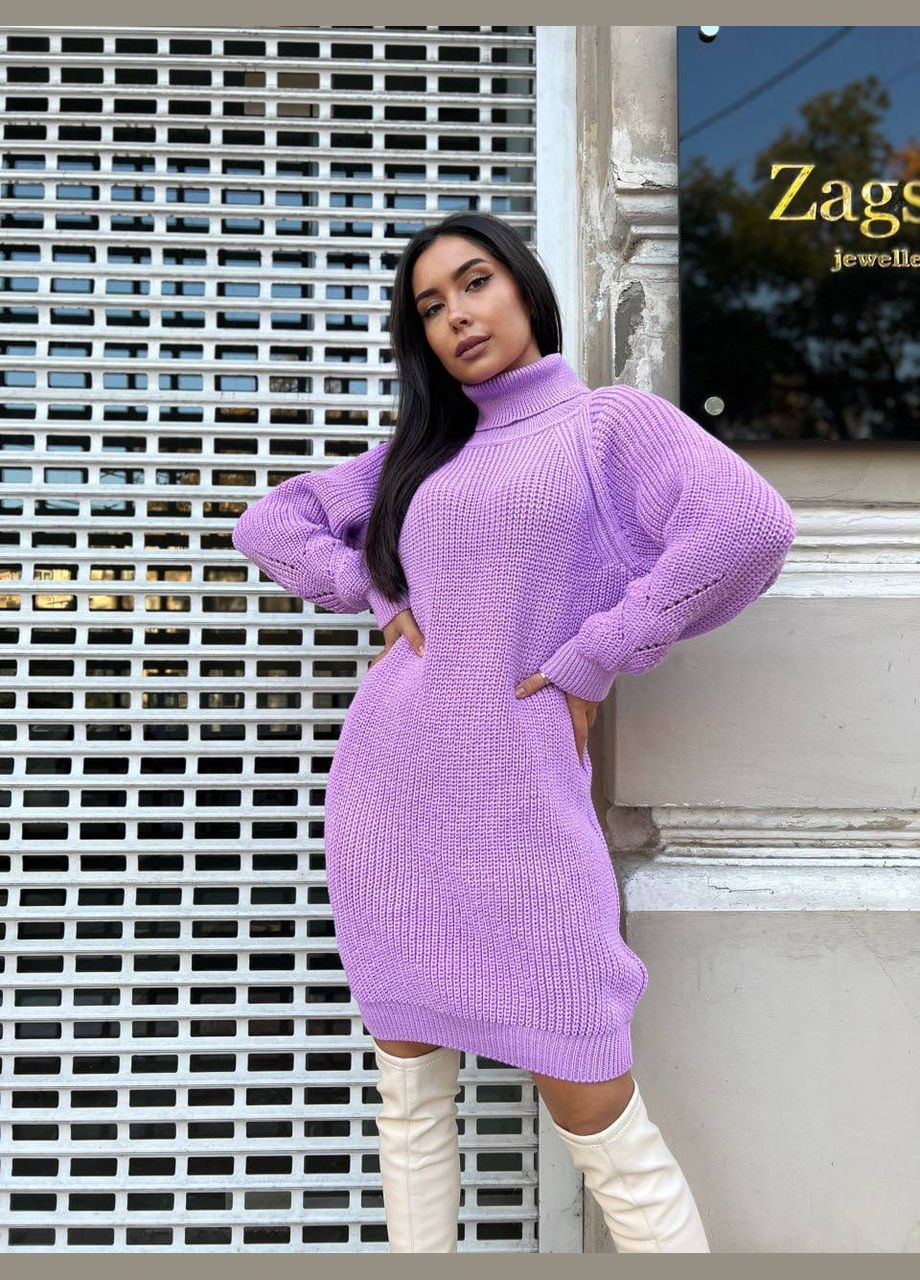 Бузкова в'язана сукня зі стійкою Fashion