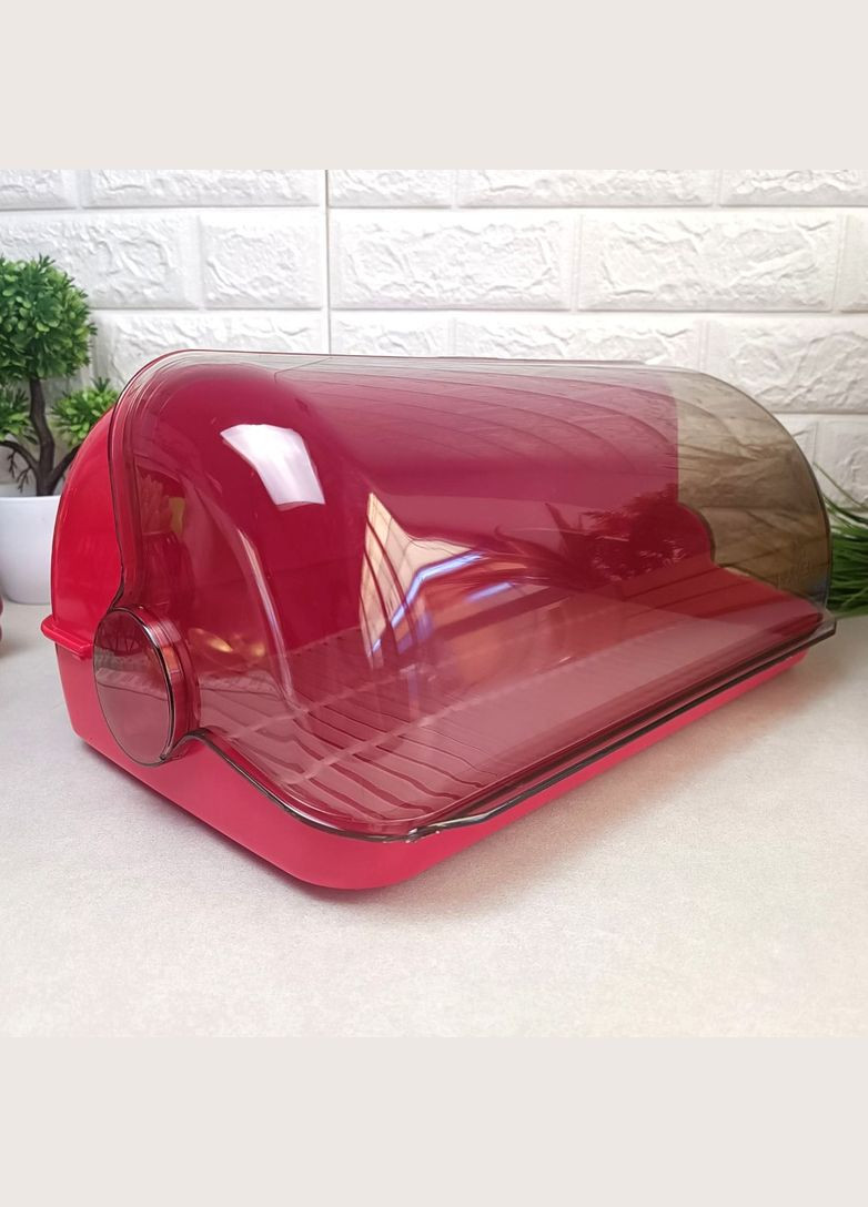 Велика червона пластикова хлібниця з відкидною кришкою 41*27*18.5 см Lamela (303721849)