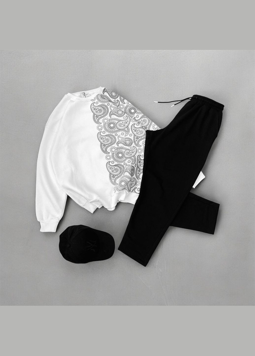 Мужской спортивный костюм свитшот+штаны черно-белый No Brand (316587736)