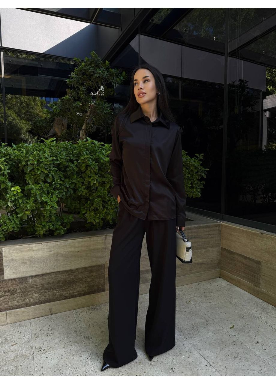 Черная повседневный рубашка однотонная Гермес с длинным рукавом