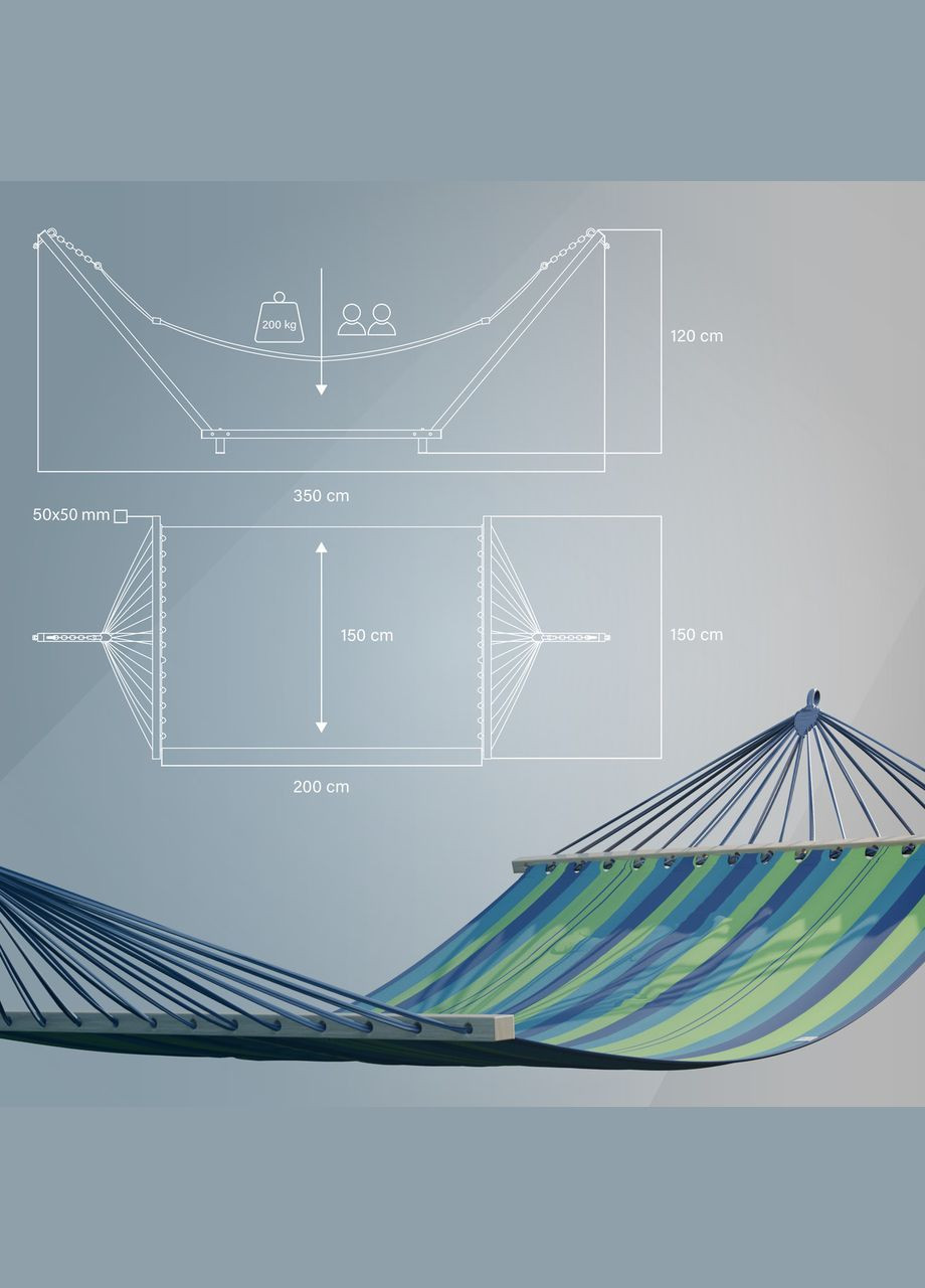 Стойка для гамака + Гамак с планкой RIO зеленый двухместный XXL 200х150 WCG (346528586)