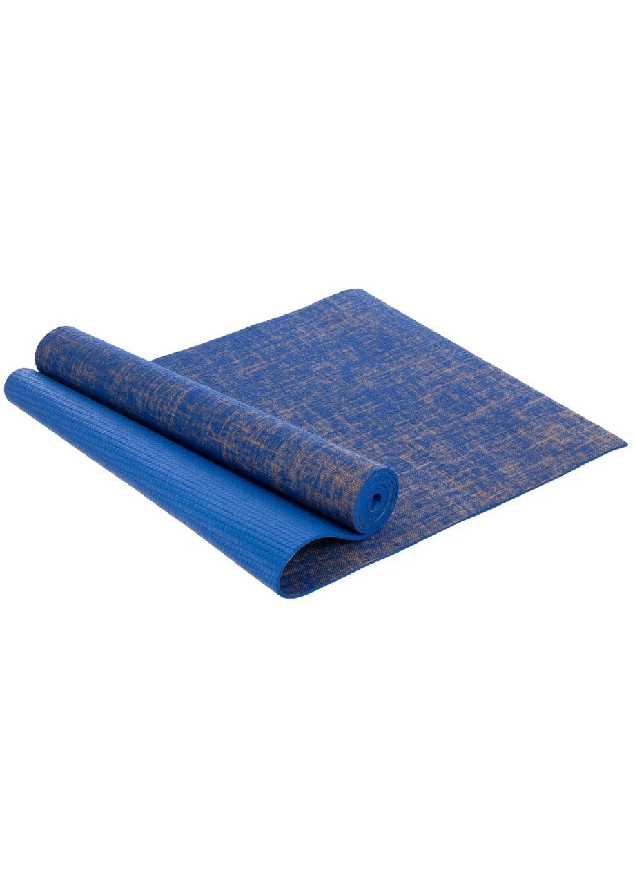 Килимок для йоги Льняний (Yoga mat) двошаровий 6мм (розмір 185x62x0, 6см, джут, Синій) (FI-2441_Синій) Record (361433545)