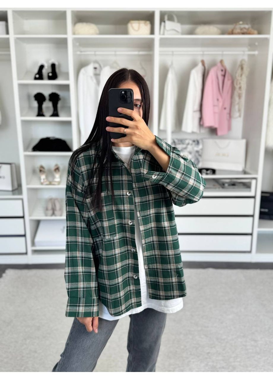 Серо-зеленая рубашка в клетку Україна с длинным рукавом