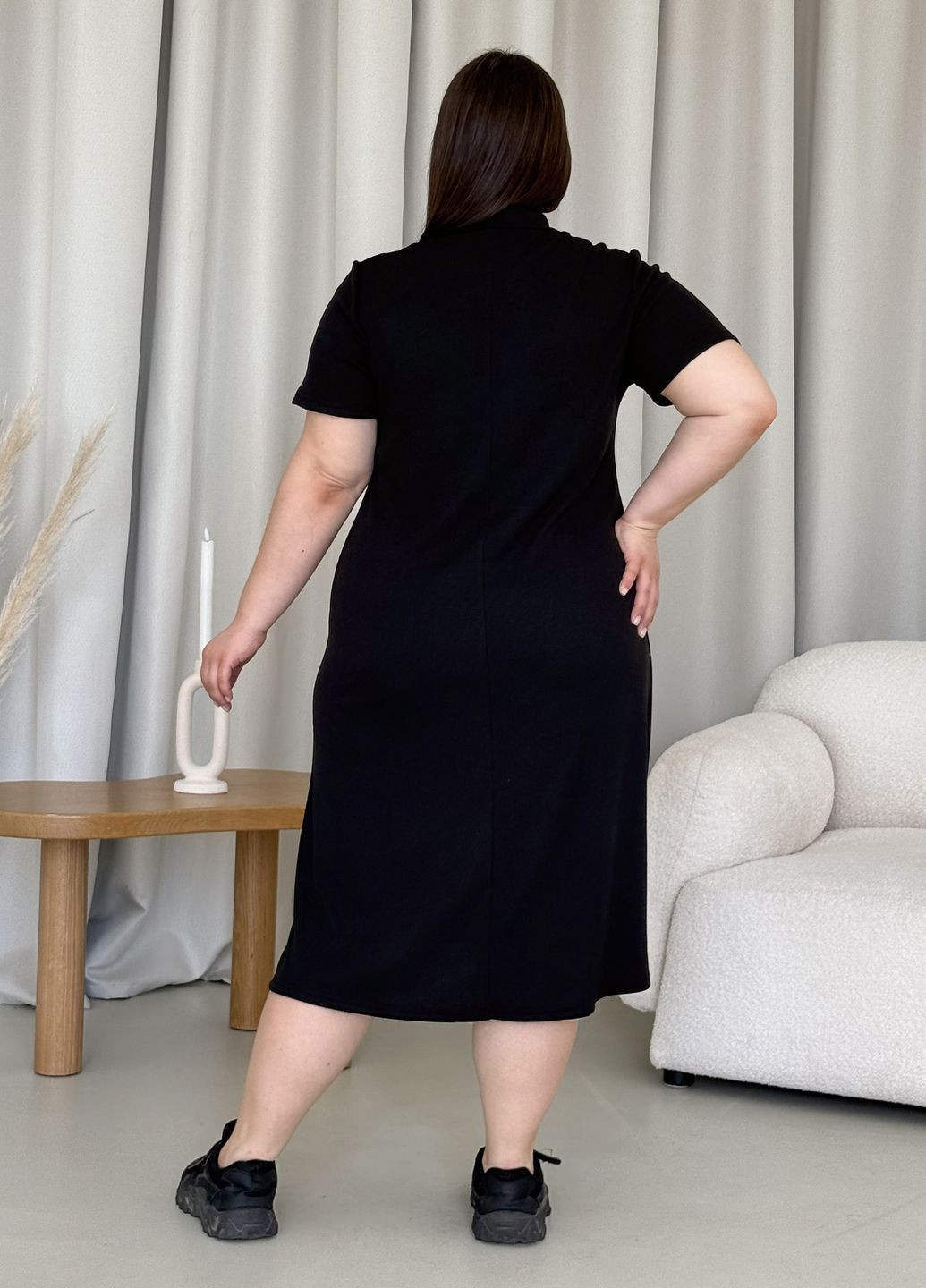 Чорна пляжна, повсякденний, кежуал літня вільна сукня-поло а-силуетна в рубчик з короткими рукавами сукня-футболка, поло Merlini однотонна