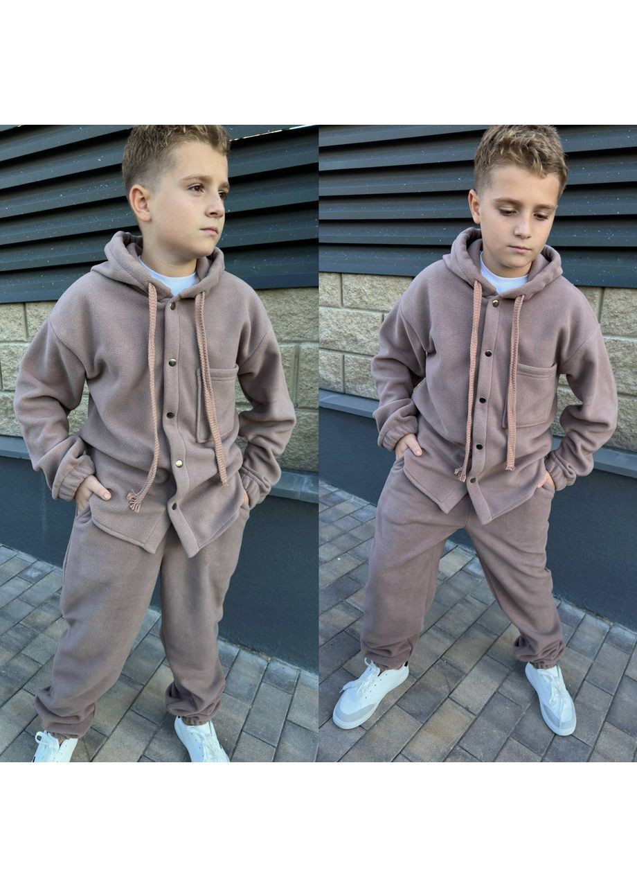 Кавовий демісезонний костюм двосторонній фліс хлопчик No Brand