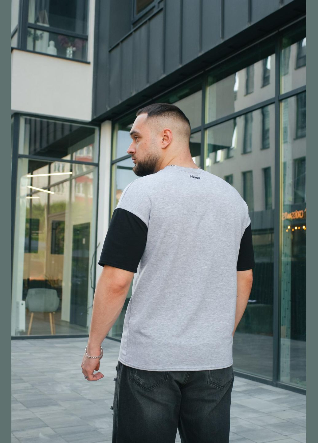 Серая футболка мужская "" серо-черная с коротким рукавом Intruder FreeDom