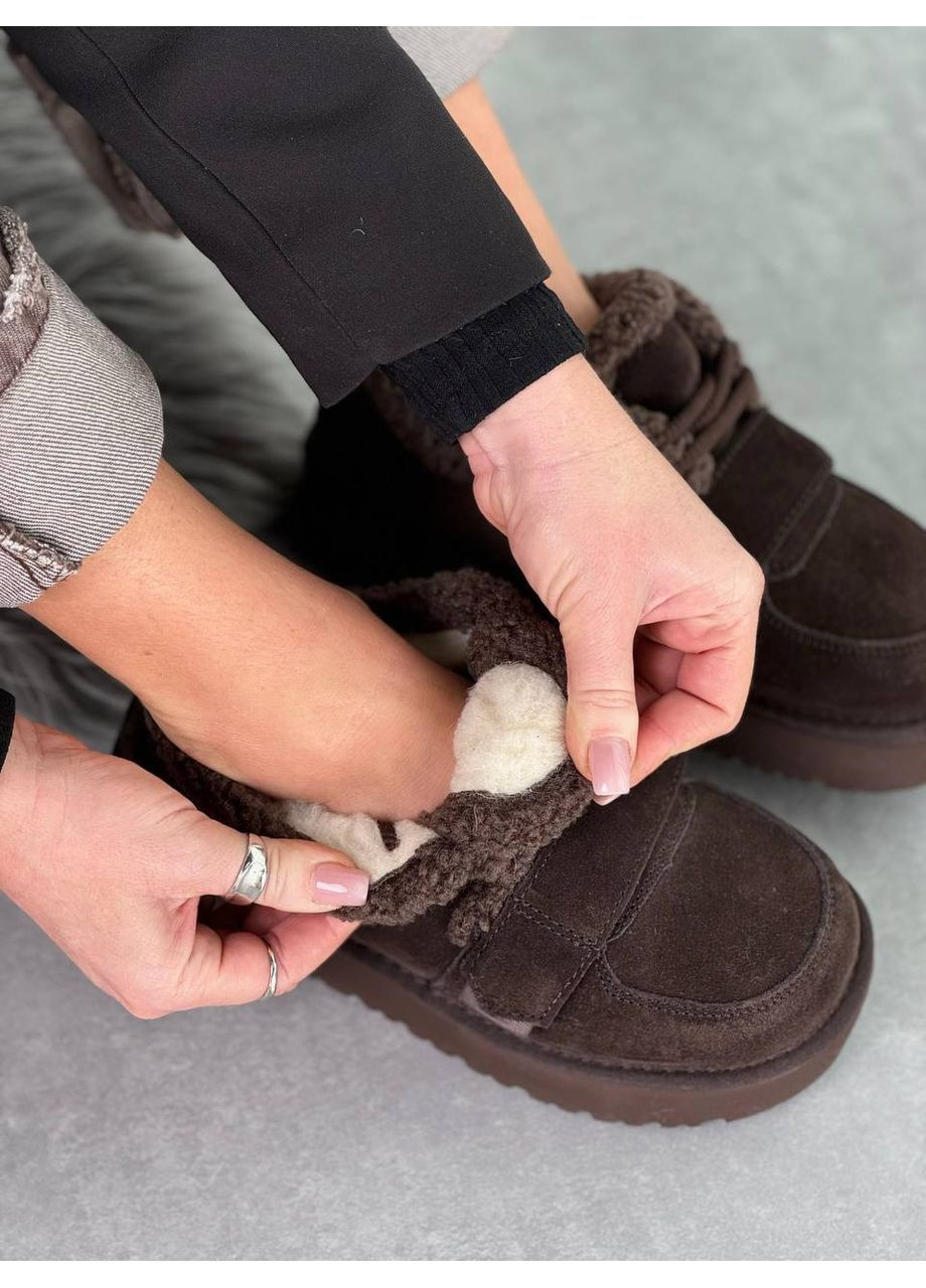 Комфортные женские кроссовки-угги No Brand тёмно-коричневые зима (368974377)