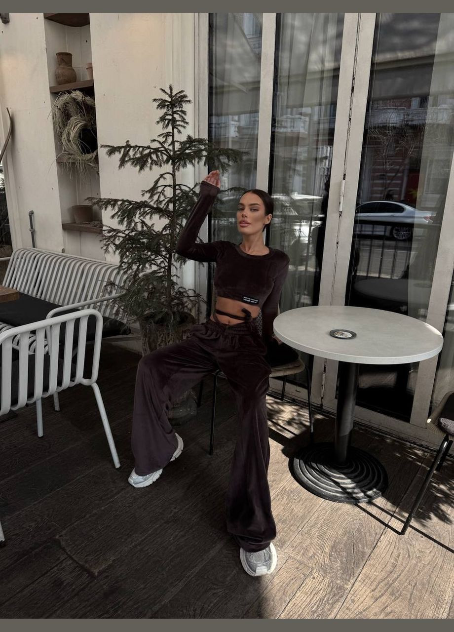 Жіночий велюровий костюм топ + штани палаццо MonCher (332955731)