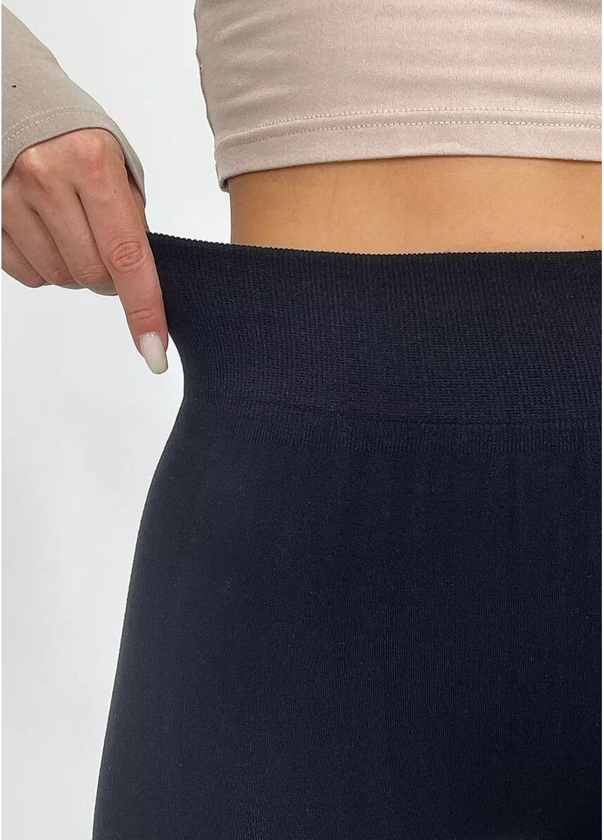 Бесшовные теплые лосины на меху с утяжкой утепленные женские термо леггинсы с манжетами мехом на флисе Черный Cindylove (361879385)