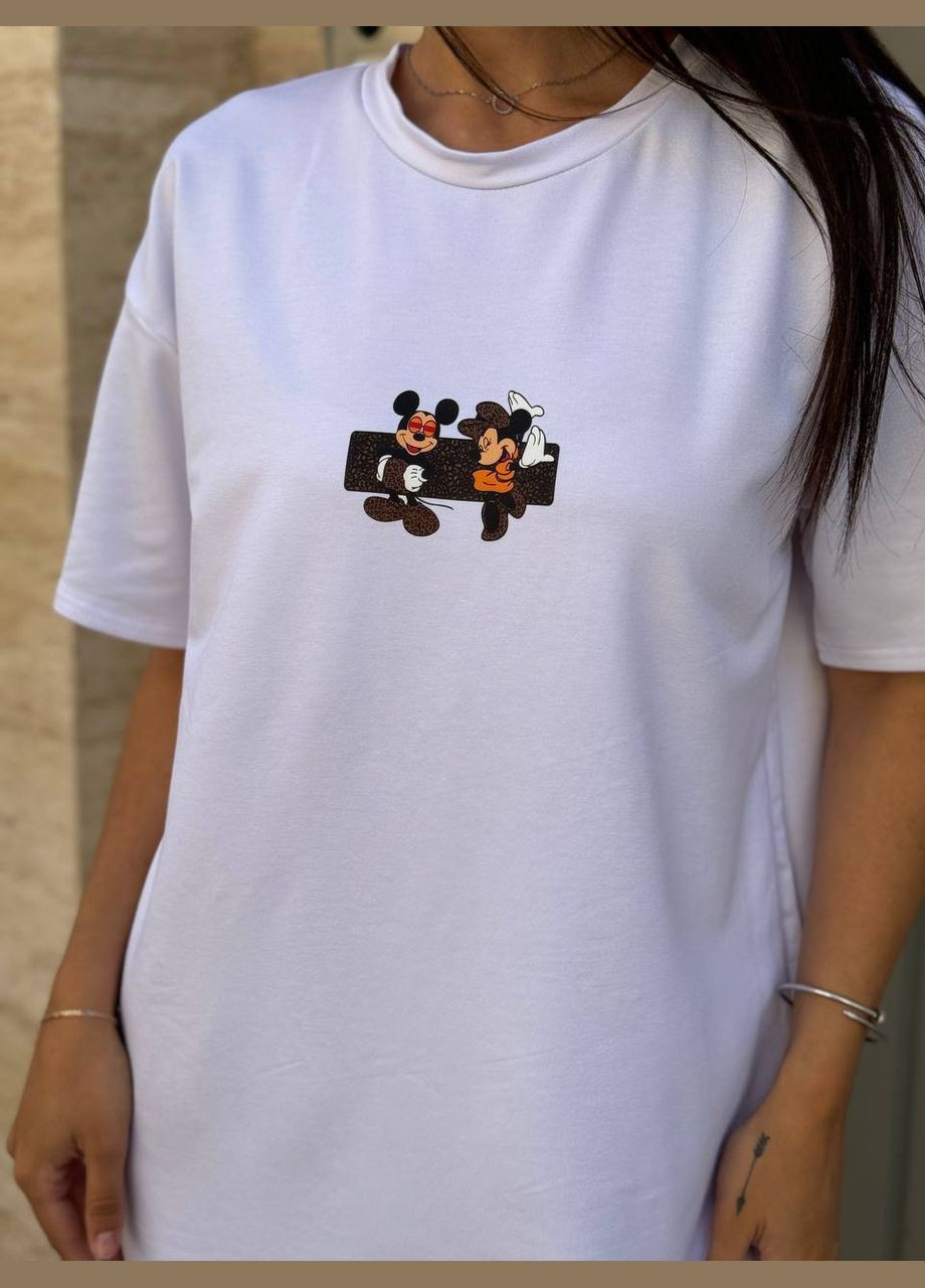 Белое повседневный женское платье-футболка платье-футболка Україна мультикам