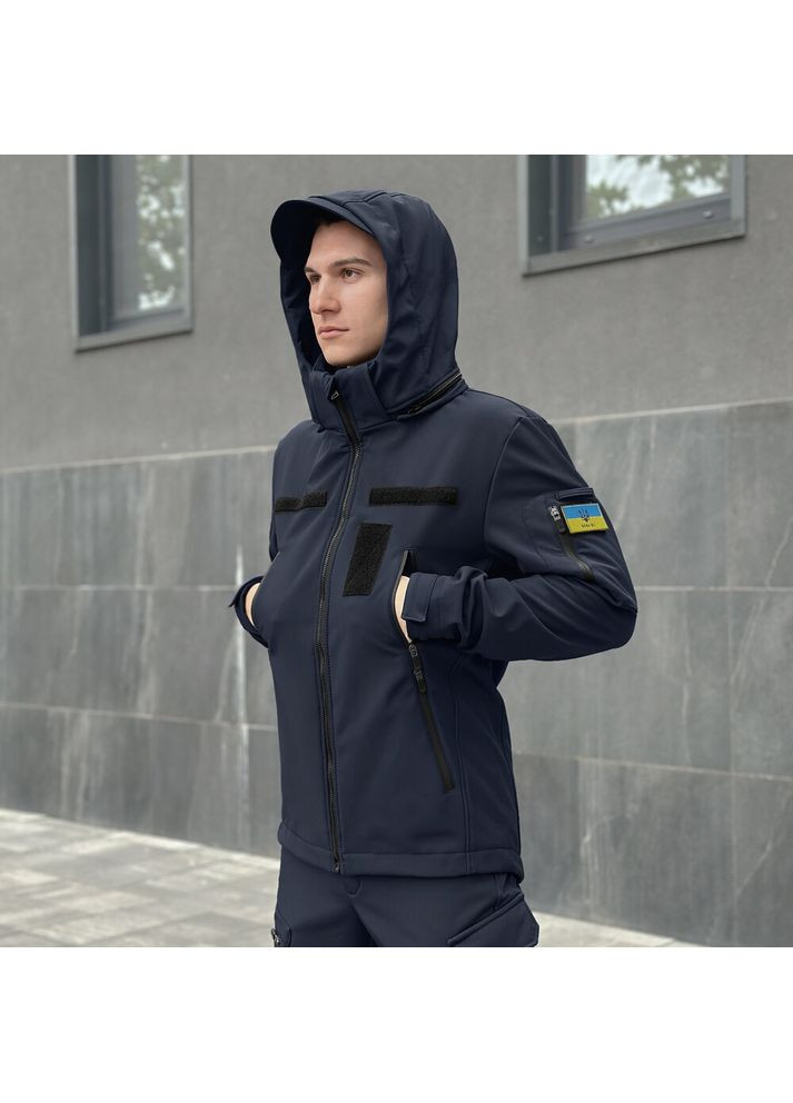 Темно-синя демісезонна куртка motive із липучками наві Pobedov