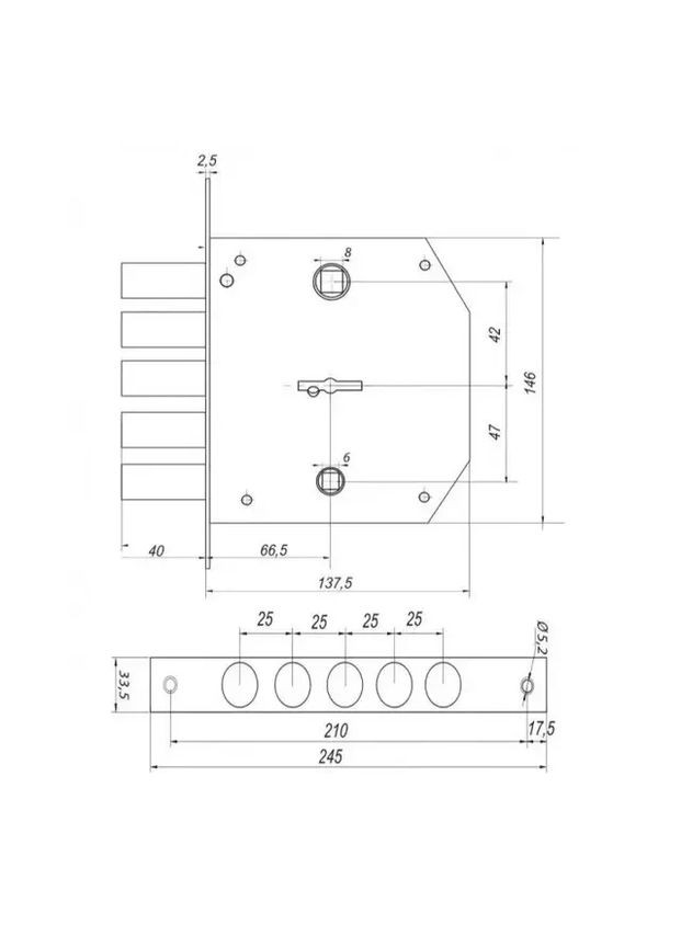 Замок сувальдний врізний T-20-R-CR (аналог Ельбора 01.06.02) GOR (370661935)