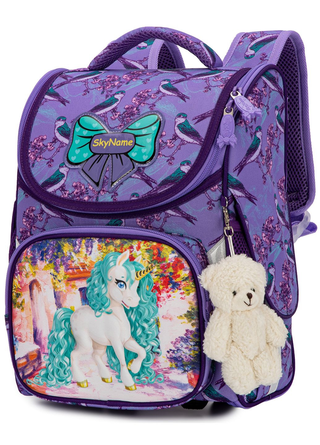 Школьный ортопедический рюкзак (ранец) сиреневый для девочек /SkyName с Единорогом 34х26х14 см для начальной школы (2075) Winner (293815065)
