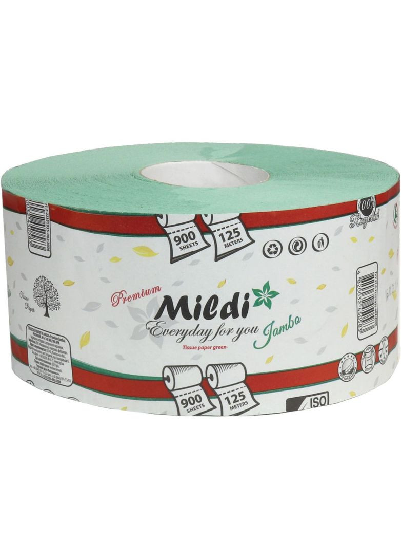 Туалетная бумага Premium Jambo однослойная, 125 метров 900 отрывов, зеленая Mildi 4820032450583 (328200220)