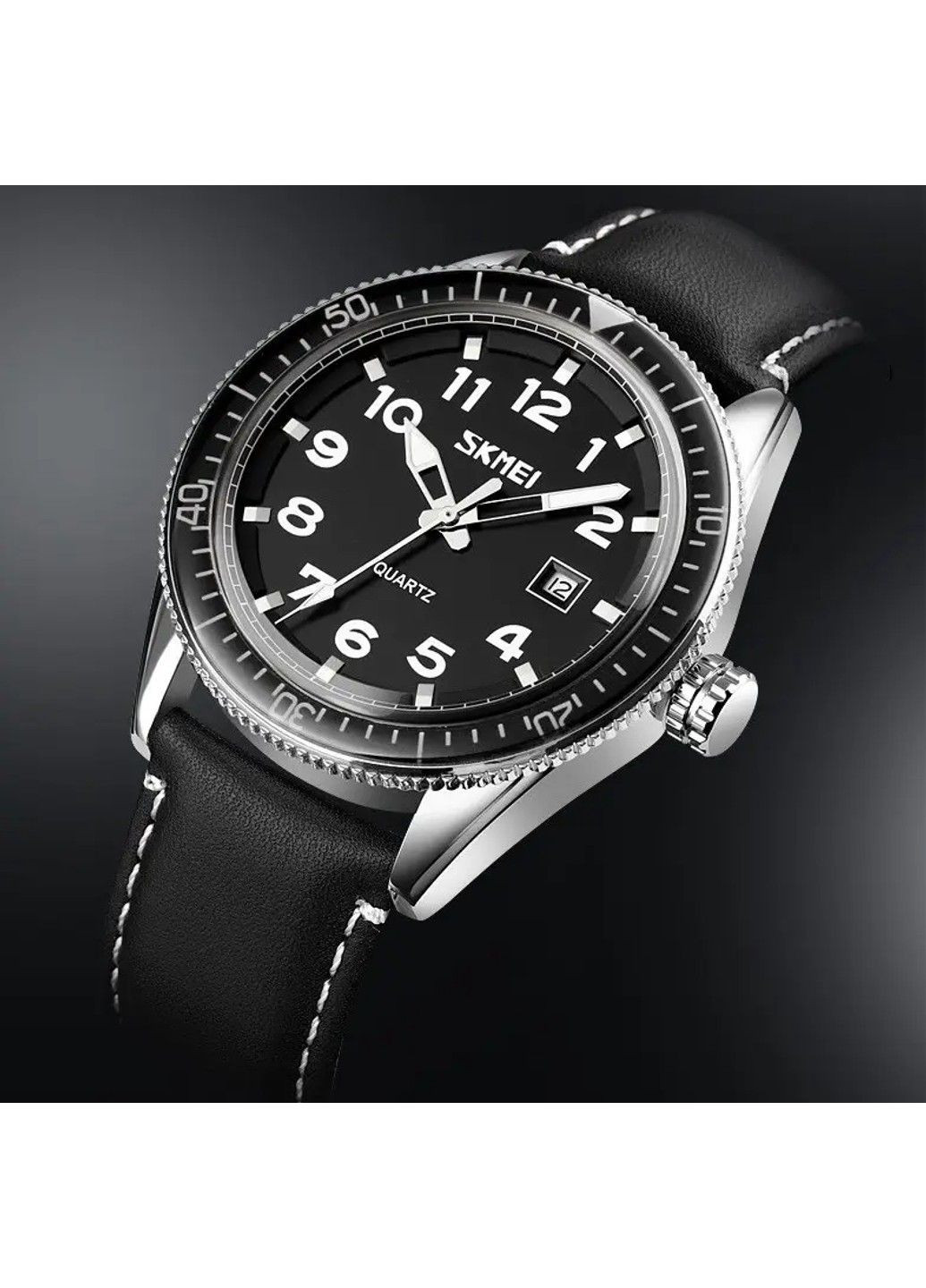 Мужские механические классические часы 9232 Серебристые на черном ремешке Skmei (314483655)