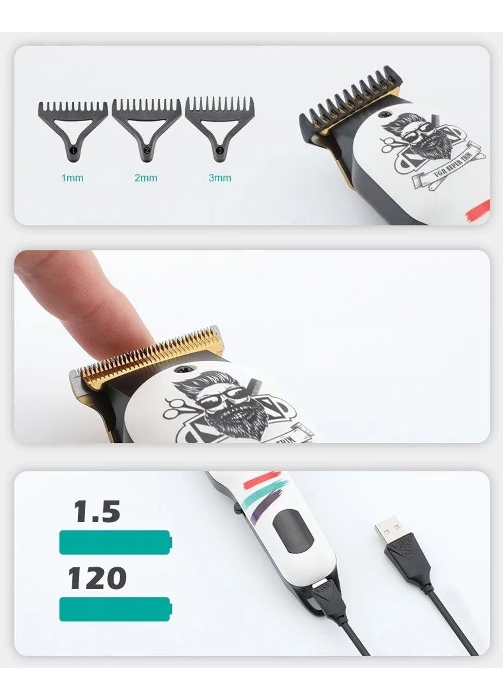 Акумуляторна машинка для стрижки волосся VGR V-971 з дисплеєм (4 насадки) No Brand (332637339)