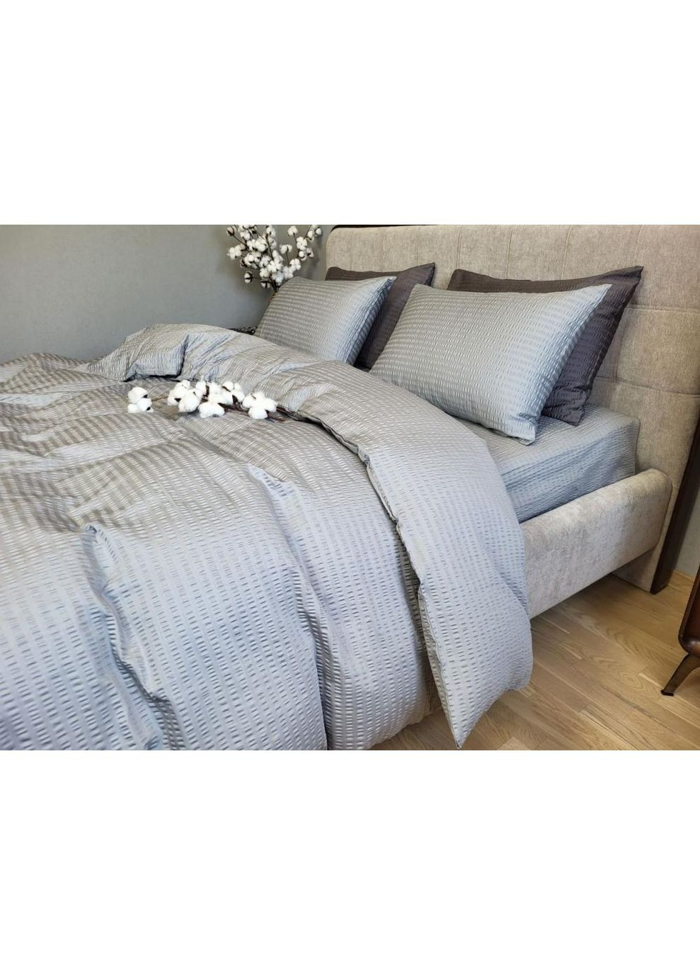 Постільна білизна з резинкою Сірий, сатин GOFRE PREMIUM Сімейний розмір, наволочки 70/70 No Brand (363190208)