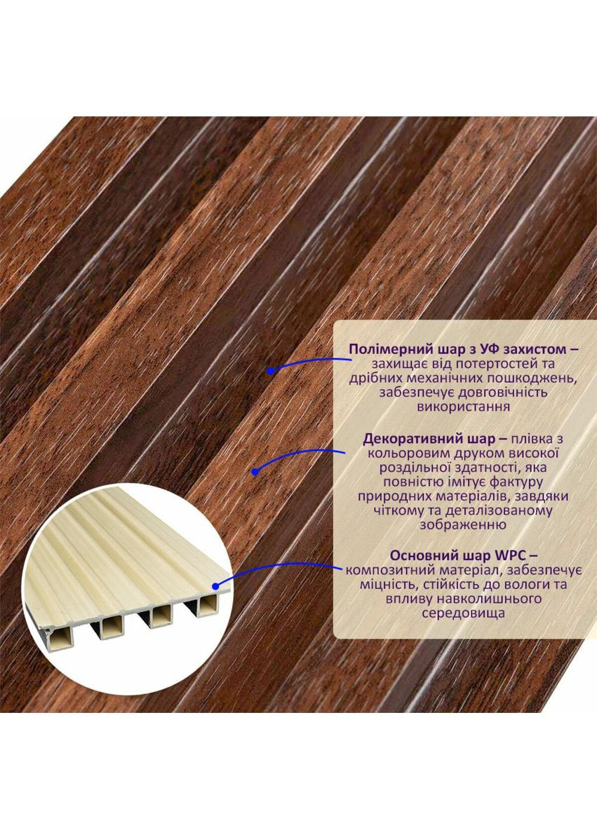 Рейка декоративна WPC стінова 3000х160х23мм Каштан SW-00001536 Sticker Wall (353967812)