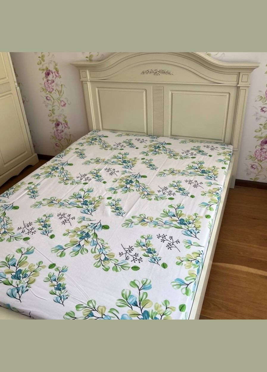 Простирадло на резинці 140х200 біле Листочки Бязь Голд PR341 Ananasko (322317466)